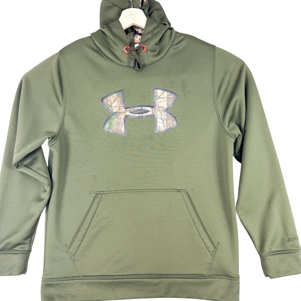 Under Armour Storm Hoodie Mens XL Green Camo Logo Fleece Hunting‎ Pullover